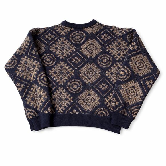 VTG 90s Territory Ahead Grandpa Knit Wool Blend Geometric Sweater XL Hong Kong - Picture 8 of 10